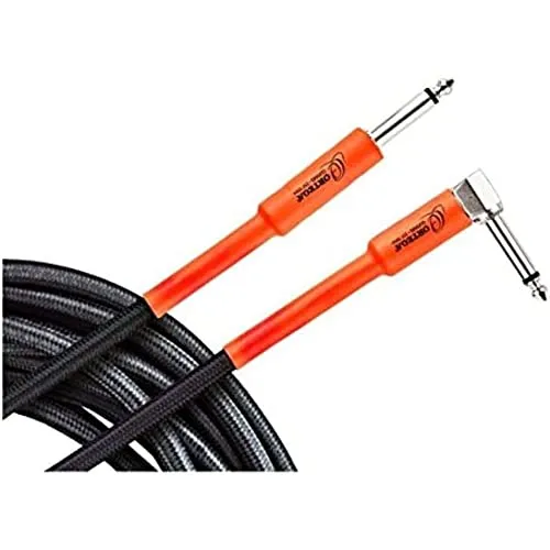Ortega Guitars Economy Series Cable - Instrumentenkabel - Länge 4,5 m - Gewinkelt und Gerade und Gerade - Mantel aus Nylon, Schwarz und Orange (OECI-15)
