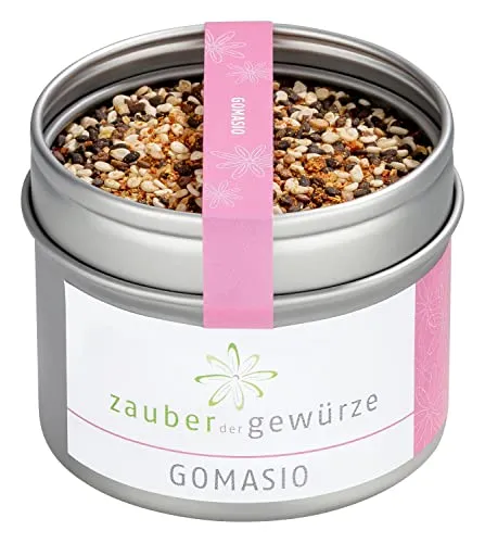 Zauber der Gewürze Gomasio, Sesamsalz, Sesam und Meersalz, japanische Würzmischung für Suppen, Salate, Sushi, Fischtatar, 70 g