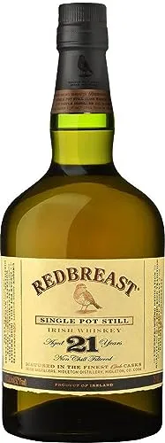 Redbreast 21 Years Old Single Pot Still Irish Whiskey - Premium Irish Whiskey mit 46% Vol., 21 Jahre gereift und in einer eleganten Holzkiste, perfekt für Sammler und Whisky-Liebhaber.