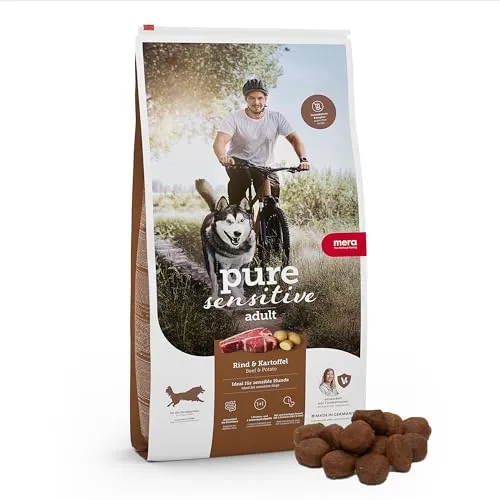 mera Pure Sensitive Fresh Meat Rind & Kartoffel für sensible Hunde - Hundefutter ohne Getreide, ideal für sensible Hunde, mit 40% Frischfleisch und einer einzigen tierischen Proteinquelle, entwickelt in Zusammenarbeit mit Tierärzten.