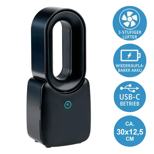 Produktbild Leiser Tischventilator USB Akku schwarz