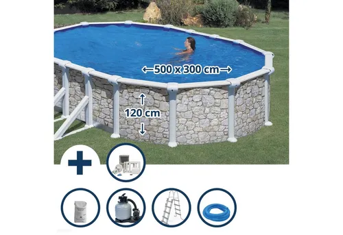 Gre Ovalpool Stahlwandpool Set 500 x 300 cm in grau von Gre