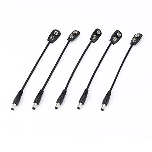 Musiclily Pro 9V Batterie Clip Converter Stromkabel Snap-Anschluss 2.1mm 5.5mm Stecker für Gitarren Effektpedale (5er Set)