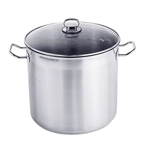 XL Edelstahl Kochtopf mit Glas Deckel - 15 L - Kochtöpfe - Robuster Universaltopf mit Aluminium Kapselboden, ideal für Suppen und Eintöpfe, geeignet für Herd und Ofen.