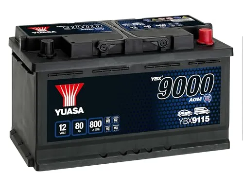 YUASA ybx9115 AGM Akku Start Stop Plus, 12 V/80 Ah/800 A - Motorradbatterien, ideal für Start/Stop-Fahrzeuge, bietet OE-Qualität und hohe Leistung mit über 360,000 Starts.