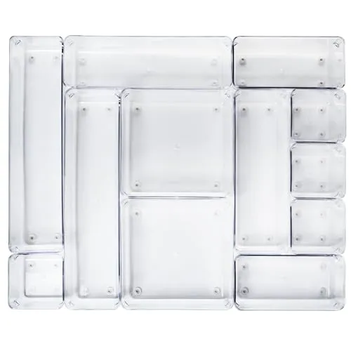 Schubladen Ordnungssystem 12 Teile 40x48 cm 5 Größen 5,5cm hoch klar transparent Antislip