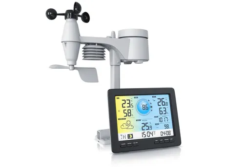 Brandson Profi Funkwetterstation mit Außensensor - Wettersensoren mit App-Anbindung, 5-in-1 Multisensor für präzise Wetterdaten und LCD-Farbdisplay für optimale Lesbarkeit.