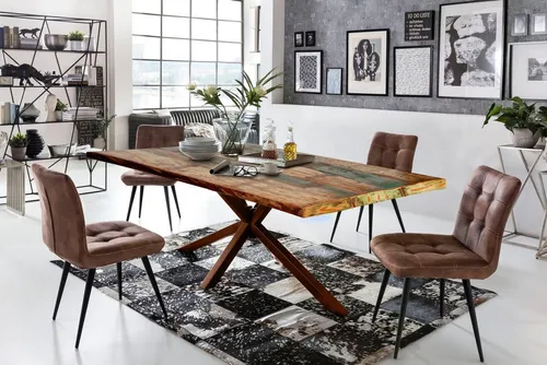SIT Esstisch Tops&Tables, Altholz mit Farbresten - Esstisch im trendigen Industrial Style aus Massivholz mit einzigartiger Tischplatte und rustikaler Oberfläche. Ideal für Shabby Chic und Vintage-Look, bietet Platz für mehrere Gedecke.