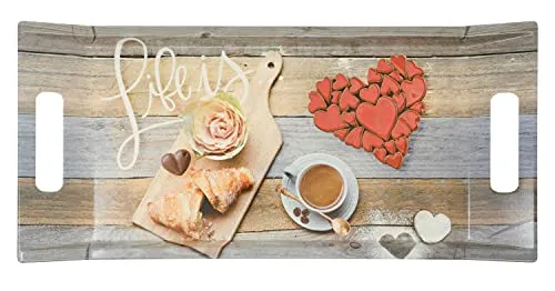 Lashuma Serviertablett Kunststoff, eckiges Melamintablett 41x19 cm, Dekotablett bunt Motiv: Frühstück