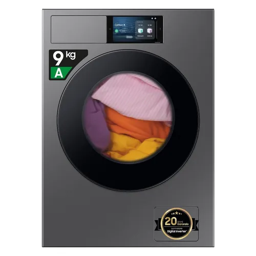 Samsung WF90F09C4S QuickDrive AI Home Waschmaschine - Energieeffiziente 9 kg Waschmaschine mit AI Wash für automatische Dosierung, SuperSpeed für schnelle Wäsche und intelligenter Verbrauchsanzeige.