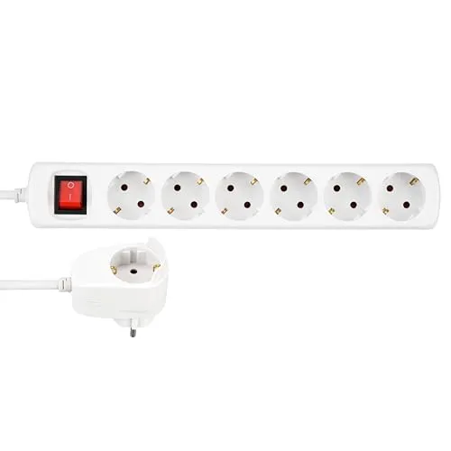REV Steckdosenleiste PowerSplit - Mehrfachsteckdose 7fach (6+1), mit Schalter zum Stromsparen, 3500W, 2m, weiß