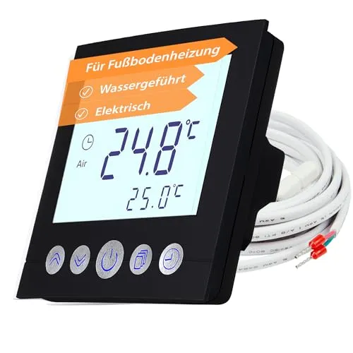 Digitales Unterputzthermostat Thermostat schwarz 8cm Bildschirmdiagonale für Antriebssteuerung elektrische oder wassergeführte Heizungen