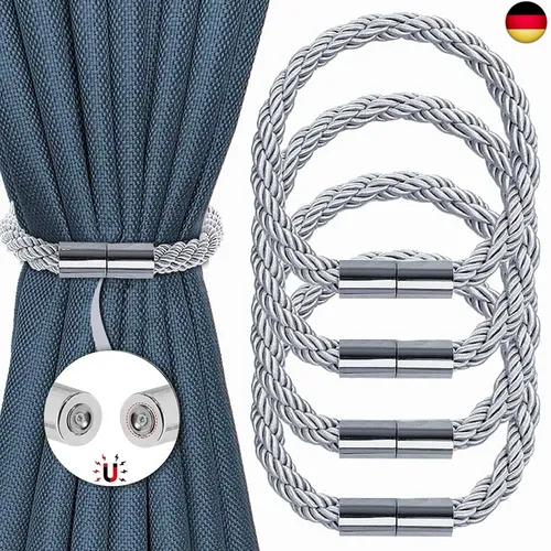 Magnetische Vorhang Raffhalter Raffhalter für Vorhänge Raffhalter Seil Rückwärtige Vorhang Binder Schnallen Gardinenhalte Dekoration Wohnung Modern Vorhang Clips für Haus Cafe Büro 4 Stücke (Silber)