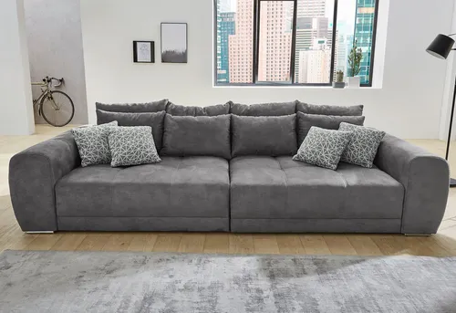 Jockenhöfer Gruppe Big-Sofa Moldau - Big Sofa mit losem Rücken- und Zierkissen, frei im Raum stellbar und in elegantem dunkelgrau – ideal für stilvolle Wohnräume.