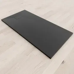 i-flair - SMC Duschwanne 160x80 cm mit anti-rutsch Oberfläche in schwarzer Steinoptik inkl. Ablaufgarnitur