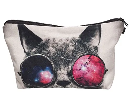 Modische Kulturtasche Kosmetikbeutel Schminktasche Make-Up Bag Kulturbeutel Wasserabweisend Originelle Print-Motive für Reisen, Urlaub und Alltag (Funky Cat)