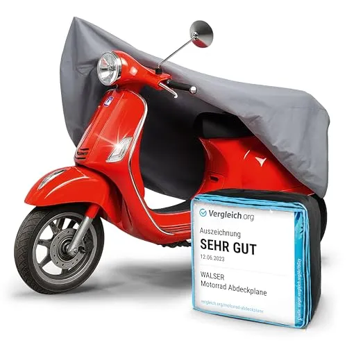 Walser Motorrad Abdeckplane S – Wasserdichte Schutzhülle für Motorräder - Robuste Motorradabdeckplane aus langlebigem PVC (185x90x110 cm), bietet ganzjährigen Schutz vor Regen, Schnee und UV-Strahlung – ideal für Scooter, Roller und Motorräder.