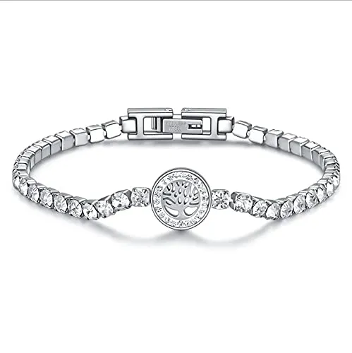Lisandra Scott Funkelndes Baum des Lebens Armband Damen (17,5 + 2cm verstellbar) Lebensbaum Armkette für Frauen & Mädchen mit Steinen Armkettchen Schmuck (Silber)