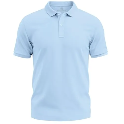 Neverless® Herren Polo-Shirt Basicshirt mit Polokragen und Knopfleiste Baumwolle Piqué Modern Fit Hellblau M