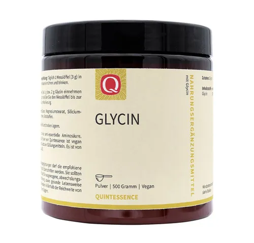 Quintessence Glycin Pulver - 500 g, vegan und rein - Aminosäuren, 98,5 % reines Glycin, frei von Zusatzstoffen und Trennmitteln, ideal zur Unterstützung bei Stress und körperlicher Belastung.