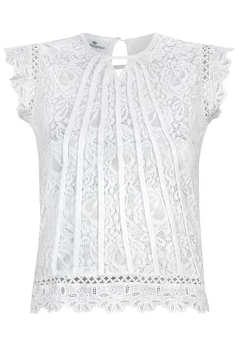 Stockerpoint Damen Isa Trachtenbluse, Weiß, Größe 44 - Elegante Trachtenbluse aus feinem Spitzenstoff, ideal für festliche Anlässe und traditionelle Outfits.