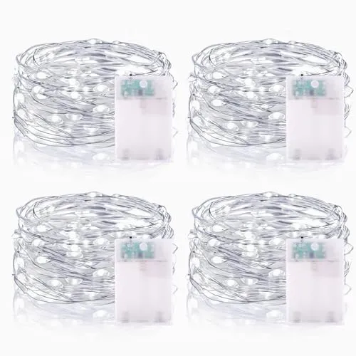 LED Lichterketten Batterie, 3 meter 30LEDs Draht Lichterkette mit Batterie Timer, Kleine Innen Lichterkette für Party Schlafzimmer Weihnachten Hochzeit Halloween Deko (4 Stück, Kaltweiß)