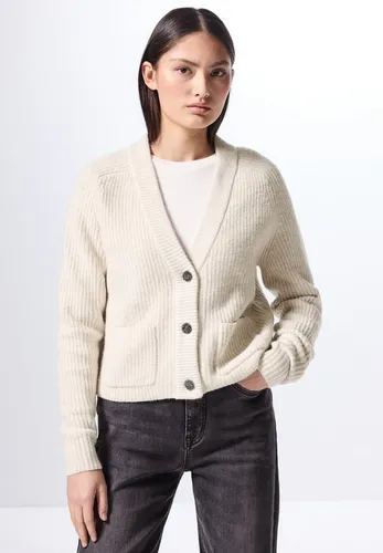 Cardigan STREET ONE STUDIO Damen 46 - Oak Beige Melange - Strickjacke für Damen in Cropped-Look mit V-Ausschnitt und aufgesetzten Taschen. Ideal für lässige Styles in der kalten Jahreszeit. Kuschelig und pflegeleicht mit 37% Baumwolle.
