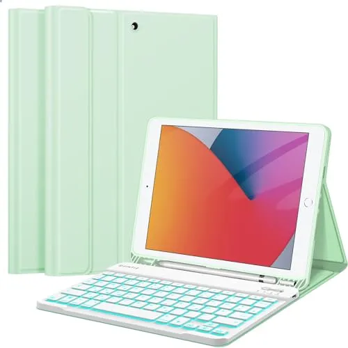 FINTIE Tastatur Hülle für iPad 9 8 7 Generation - Tastatur mit 7-farbigem Licht und abnehmbarer Bluetooth-Tastatur, perfekt für iPad 10.2 Zoll. Bietet maximalen Schutz und Komfort beim Tippen.