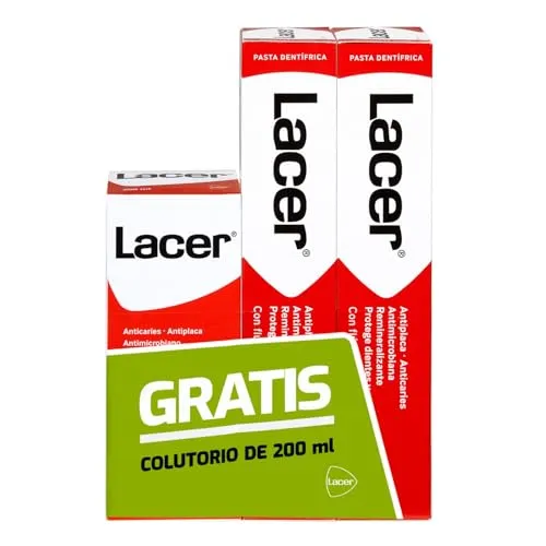 LACER Zahnpasta Duplo Antiplaque Set - Zahnpflegeartikel mit 125ml Zahnpasta und 200ml Mundspülung, sorgt für effektive Plaque-Reduktion und frischen Atem.