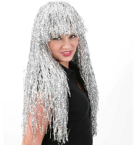Fries Kostüm-Perücke XXL Lametta Perücke 80iger Disco Gold oder Silber 60 cm lang Karneval