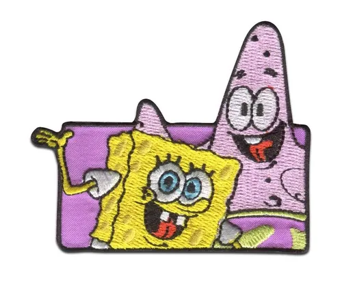 Spongebob Schwammkopf Aufnäher Bügelbild, Aufbügler, Applikationen, Patches, Flicken, zum aufbügeln, Polyester, SpongeBob Schwammkopf © und Patrick gestickt - Größe: 7 x 6,1 cm