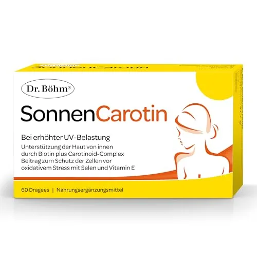 Dr. Böhm SonnenCarotin: Zellschutz-Komplex mit Beta-Carotin für die Haut, bei erhöhter UV-Belastung & Sonnenempfindlichkeit, 60 Dragees
