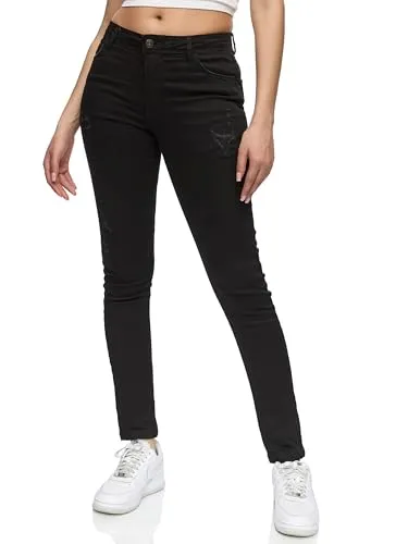 REPUBLIX Damen Destroyed Mid Waist Skinny-Fit Stretch Denim Jeans RJ-1003 Schwarz 48 - Stylische REPUBLIX Damen Jeans im Destroyed-Look, perfekt für modische Outfits. Der Stretch Denim sorgt für hohen Tragekomfort und optimale Passform.