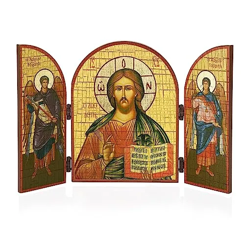 NKlaus Jesus Christus Ikone Triptychon Holz 25x16cm Christlich 13798