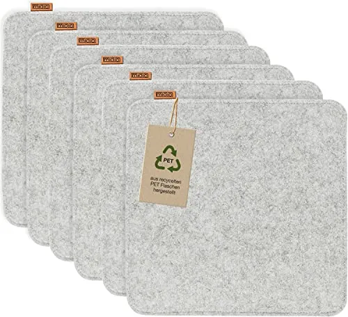 Miqio Design Sitzkissen Rechteckig aus Filz mit Antirutschnoppen - Nachhaltige Kissen aus recycelten PET-Flaschen, rutschfest und waschbar, ideal für Stühle und Bänke, 35x35 cm, 6er-Set.