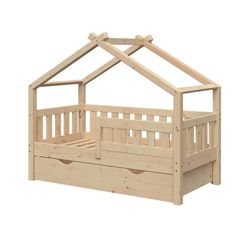 VitaliSpa Hausbett Design aus Holz, 70x140 cm mit Schublade - Hochwertiges Kinderbett aus natürlichem Kiefernholz, ideal für kreative Spiele und Träume. Mit praktischen Schubladen für zusätzlichen Stauraum.
