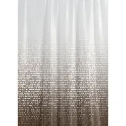 KS Handel 24 Textil Duschvorhang Matrix Weiss Braun Hellbraun 200x200 cm, inkl. Duschvorhangringe inkl. Beschwerung