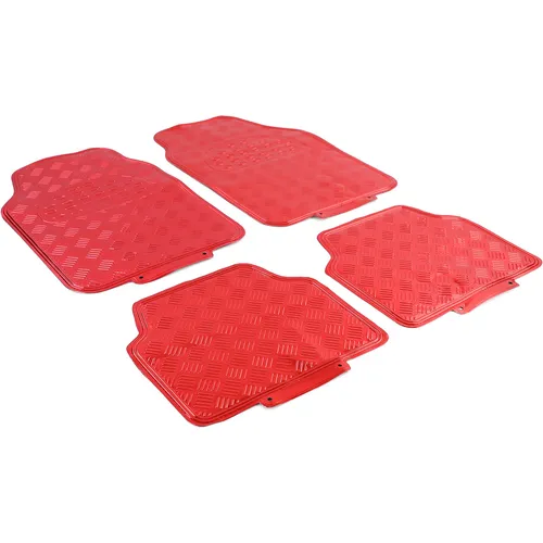 Auto Gummi Fußmatten Set 4tlg Alu Riffelblech Look Universal Chrom Rot
