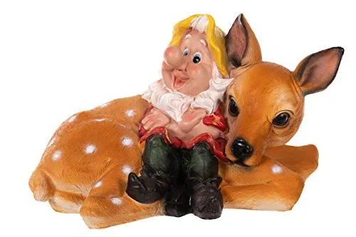 Birendy Großer Zwerg mit REH - 37cm Gartenzwerg - Gartenstatuen mit handbemaltem Design, wetterfest und ideal für Gartenliebhaber. Diese 37cm große Figur zieht alle Blicke auf sich und ist das perfekte Geschenk für jeden Zwergfan.