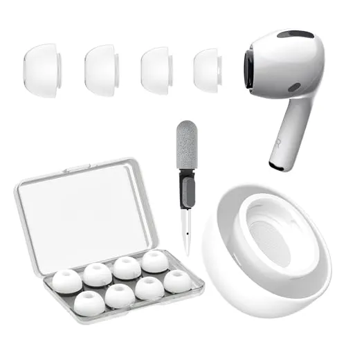 YISH Ersatz-Ohrstöpsel für AirPods Pro/Pro 2：4 Paar Silikontips Ohrstoepsel mit Geräuschreduzierung | inkl Aufbewahrungsbox | Reinigungsstift (XS/S/M/L) (Weiß)