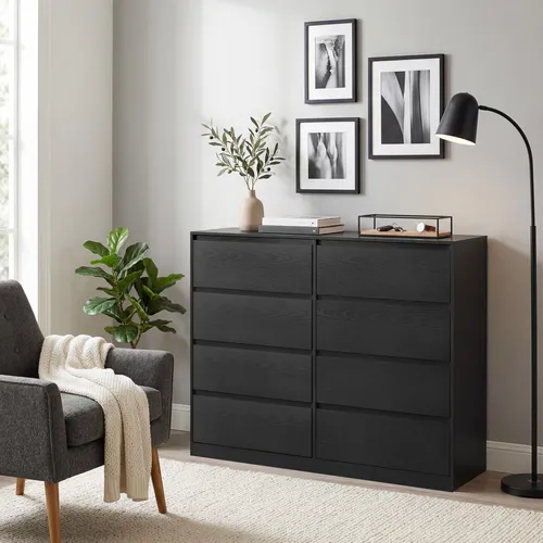 VASAGLE Kommode, Aufbewahrungsschrank, mit 8 Schubladen, für Schlafzimmer, 40 x 119,4 x 97.5 cm, modern, schwarz