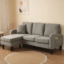 Merax Modulares Ecksofa 3-Sitzer aus Baumwoll-Leinenstoff von Merax