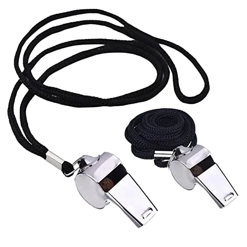 Jzhen 2 Stück Metall Sportpfeifen, Edelstahl Trillerpfeife mit Verstellbarem und Entfernbar Schlüsselband, Pfeife für Trainer, Schiedsrichter, Polizei, Fußball, Sport,Notfall, Hundetraining