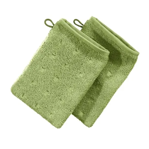 Möve Waschhandschuh Quadretti 2er-Pack Walk-Frottier grün Größe 15x20 cm