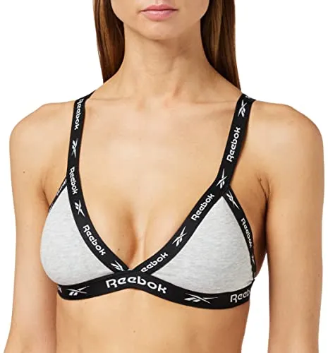 Reebok Triangel-Bralette für Damen in Grau, Low Impact Activewear Cropped Bügel-BH-Oberteil aus Baumwolle