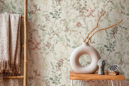 A.S. Création Vliestapete THE BOS Landhaus Blumentapete, strukturiert, gemustert, matt, neutral, (1 St), Pflanzen Floral Tapeten Wohnzimmer Schlafzimmer Küche Design Optik