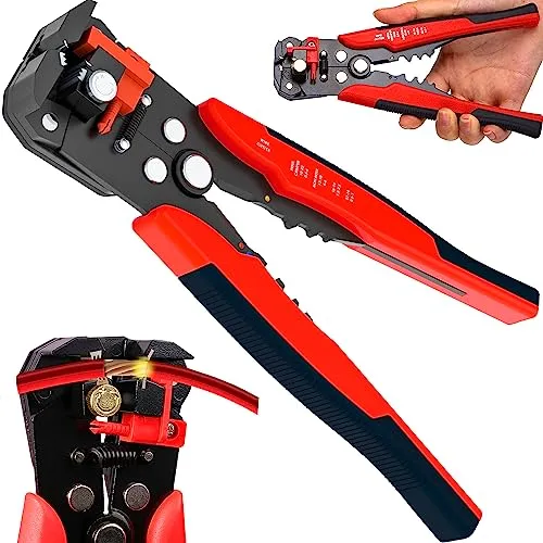 Retoo Crimpzange fur isolierte Kabelschuhe,Crimping pliers, Kabelschuhzange mit Ratschenfunktion, Krimperzange Kabelschuhe, Aderendhülsenzange Sechskant, Presszange, Aderendhülsen, 0,2-6mm², Rot