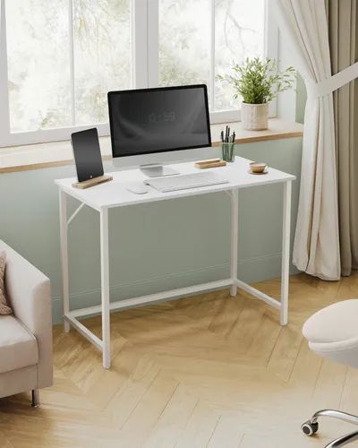 VASAGLE Schreibtisch Computertisch 100 cm, moderner Stil in Weiß