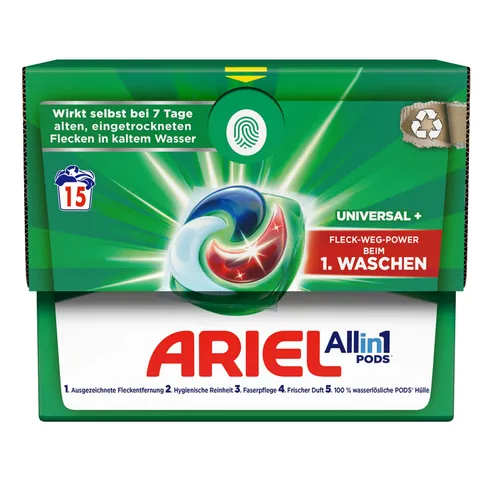 Ariel Allin1 Pods Universal Vollwaschmittel 15 Waschladungen Wäsche sauber