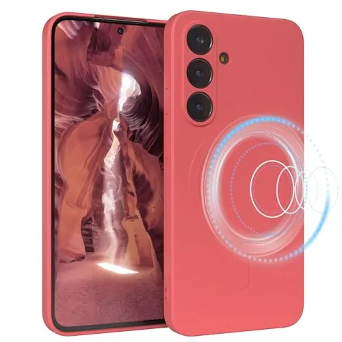EAZY CASE - Silikonhülle magnetisch für Galaxy S25 FE Hülle Silikon Rot weich stoßfeste Magnet Handyhülle Schutzhülle mit Kameraschutz Dünn Schutz Cover TPU Bumper in Pastell Hellrot